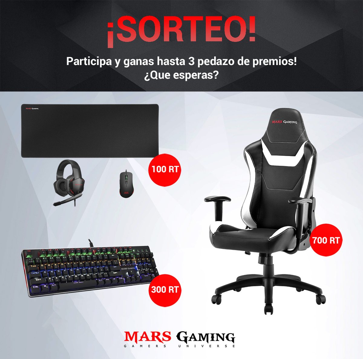 MarsGaming_'s tweet photo. Chicos hay tiempo hasta mañana para participar a nuestro SÚPER SORTEAZO!! Combos, teclados, ratones, una fantástica SILLA GAMING!! Que esperas?? Síguenos y retwitea el sorteo (tweet fijado). Mucha suerte a todos! 🍀🍀🍀
#SORTEO #marsgaming https://t.co/fYLkj9WogS