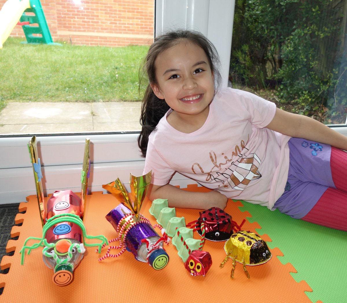Stella's fantastic Minibeasts from recycling rubbish. (bugs, caterpillars, ladybirds)🐞🐛🌻🌞 @MalvernValeOak