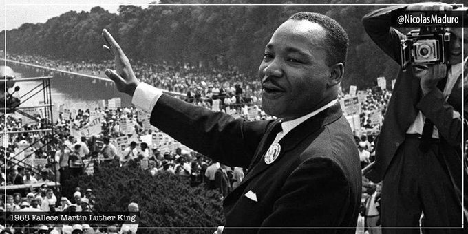 #Efemérides || El presidente de la República, @NicolasMaduro, rindió homenaje a Martin Luther King, defensor de los derechos civiles del pueblo afroamericano, a propósito de cumplirse 52 años de su vil asesinato. ow.ly/z1jO30qvj8C