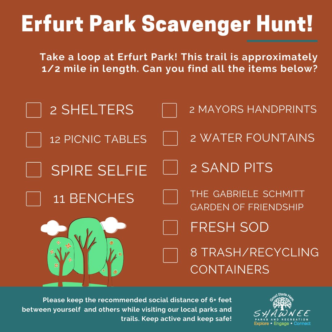 CityofShawneeKS's tweet image. Scavenger Hunt Saturday is back! This week we visited the walking trail at three Shawnee Parks. All items on these lists can be seen from the trail. Playgrounds remain closed. Did you find anything in addition to the list? #ExploreEngageConnect