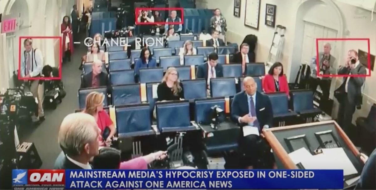 FAKE NARRATIVE:  @OANN Chief WH Correspondent Chanel Rion was "kicked out of briefing room" by  @WHCA (a private club), for not following Social Distancing Protocols.TRUTH: Rion was invited to stand in briefing room by WH  @PressSec - location chosen maximized Social Distancing.