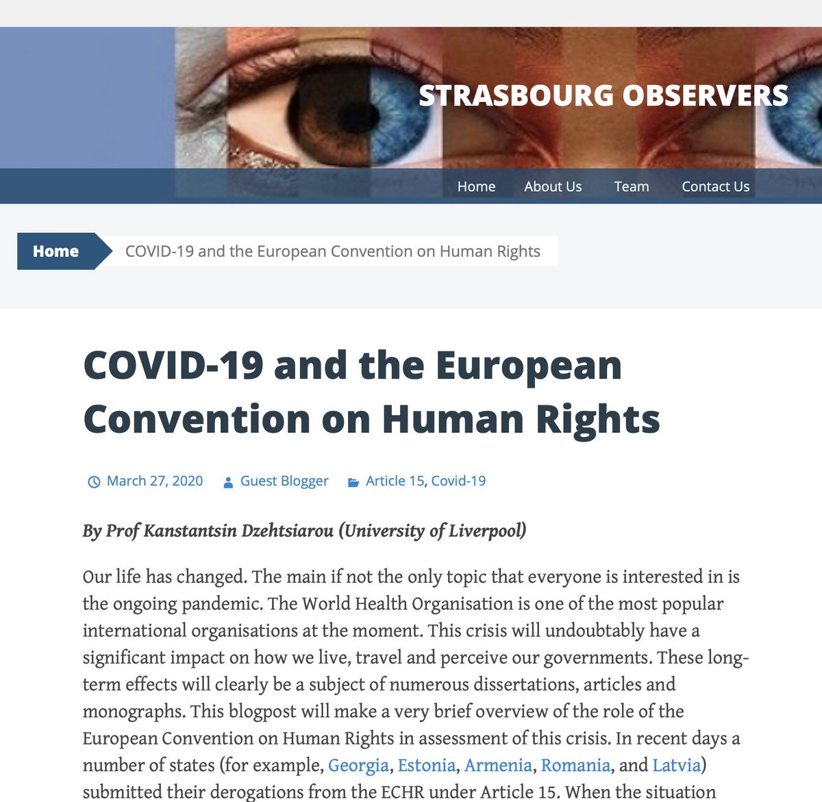 9. Prof  @dzehtsiarou considers  #HerdImmunity from angle of Art 2 ECHR:  https://strasbourgobservers.com/2020/03/27/covid-19-and-the-european-convention-on-human-rights/I agree that causal link betw govt acts/omissions & deaths would be difficult to establish.But I wonder whether Court would contrast w/ strict measures by majority of European countries