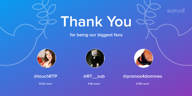 DomCoupleFindom's tweet photo. Our biggest fans this week: touchRTP, RT__sub, promos4dommes. Thank you! via https://t.co/5LlN6Zq1vv https://t.co/0zb6MIcSGB