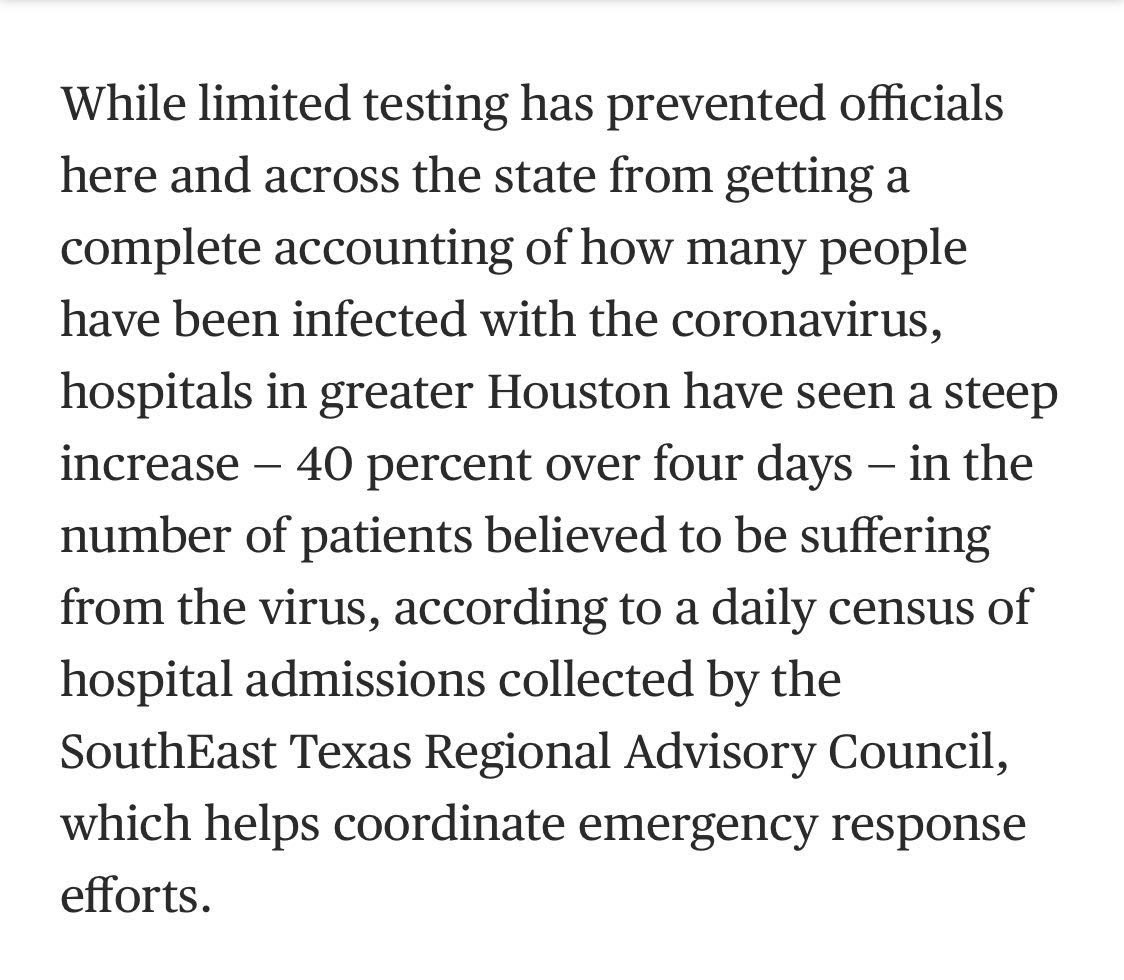 This is a clear example of why it is best to think of the number of confirmed cases we report as a lower bound, not the true number of coronavirus cases in this country. Reporting by  @Mike_Hixenbaugh: https://www.nbcnews.com/news/us-news/houston-hasn-t-reported-surge-coronavirus-cases-its-hospitals-tell-n1175291?cid=sm_npd_nn_tw_ma