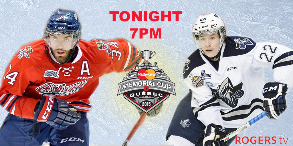 REWIND: @Oshawa_Generals vs @oceanicrimouski Game 1 of the 2015 @CHLMemorialCup tonight on @ROGERStvDurham. Live stream on rogerstv.com/durham ⏰ 7:00 PM 📺 CH 10 🔗 rogerstv.com/durham