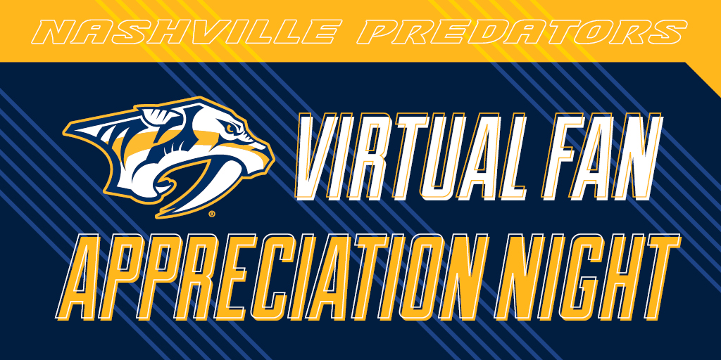 PredsNHL's tweet photo. One of our favorite nights of the year is Fan Appreciation Night. To be able to show our fans how much we love them is so important to us. 

So this year, we are having a ~ Virtual ~ one centered around tomorrow night's #PredsReplay. 

More info: https://t.co/TxMJUSq1lF https://t.co/sR88BOYQyq