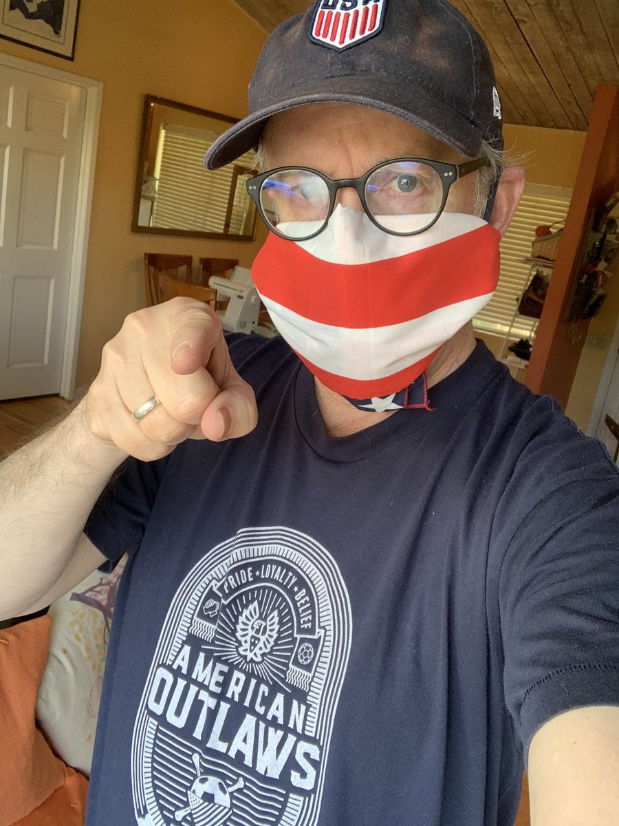 coachgpool's tweet photo. Every year we receive an @AmericanOutlaws shirt & 🇺🇸 bandana as part of our membership in support of the #USMNT & #USWNT.
With the new @CDCgov guidelines, it’s time to put them on to defeat this virus 19-0.
Tag your photo with #USAmask to #BendTheCurve on #COVID19! https://t.co/heQHPOyMou