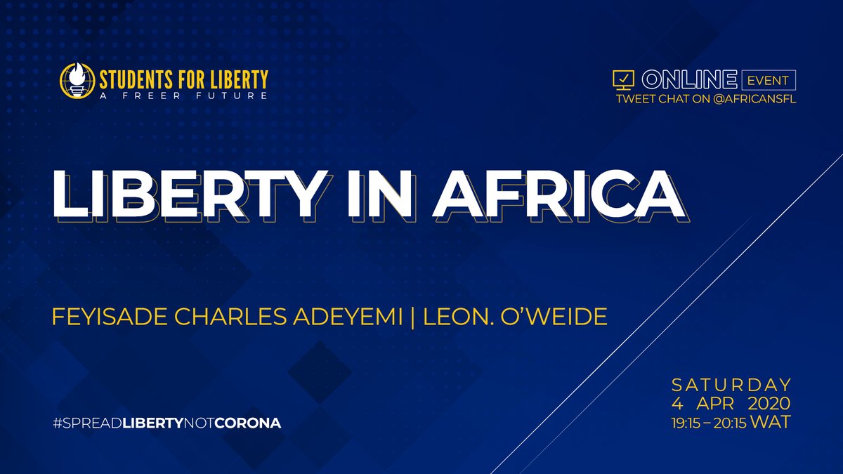 African Students For Liberty (@africansfl) on Twitter photo What do you know about the Concept of Liberty in Africa?
Do you want to know the Origin of Liberty in Africa?
In the next 1 hour, Join @DisIsLeon as he discusses 'Liberty in Africa' with <a href="/ThisisChale/">Baba Chale</a> (Academics Director <a href="/AfricanSFL/">African Students For Liberty</a>).
#SpreadLibertyNotCorona
#TweetChatSeries What do you know about the Concept of Liberty in Africa?
Do you want to know the Origin of Liberty in Africa?
In the next 1 hour, Join @DisIsLeon as he discusses 'Liberty in Africa' with <a href="/ThisisChale/">Baba Chale</a> (Academics Director <a href="/AfricanSFL/">African Students For Liberty</a>).
#SpreadLibertyNotCorona
#TweetChatSeries