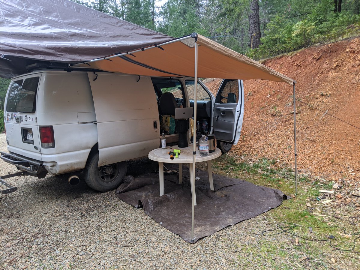 Crowdsourcing ideas:What would be the best kitchen setup that could fit on that table? I'm thinking just a wash bin with soapy water and one with clean water. I need a trash bin too. All you campers out there educate me on camp setups? The more ingenious the better.