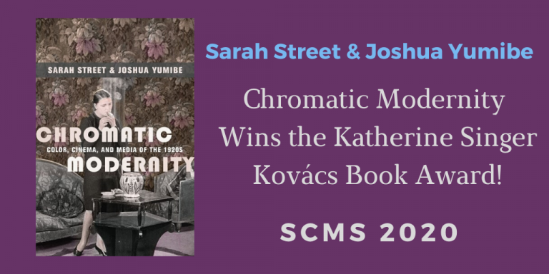 ColumbiaUP's tweet photo. CHROMATIC MODERNITY wins the Katherine Singer Kovács Book Award! Celebrate with Sarah Street and Joshua Yumibe as they dive into their work and share some of the images from the book. #SCMS20 https://t.co/Fx4b54yYzR https://t.co/K8OaXKTy45