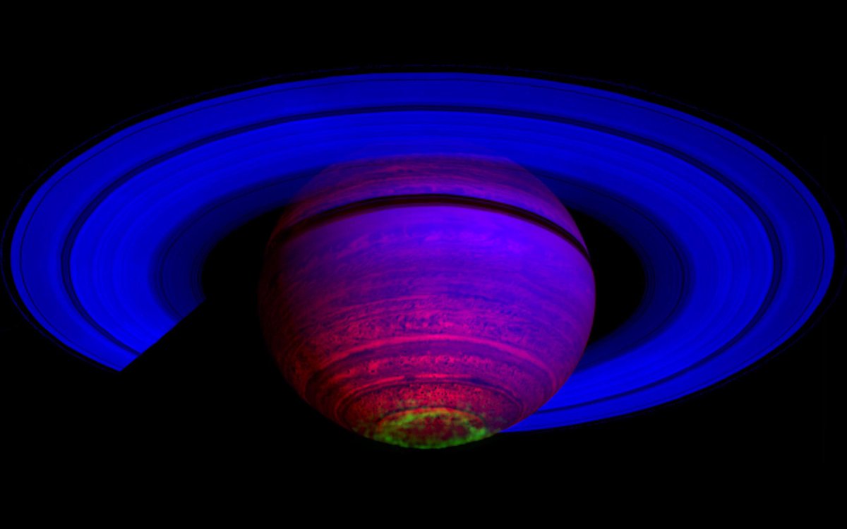 Saturn’s glowing southern lights