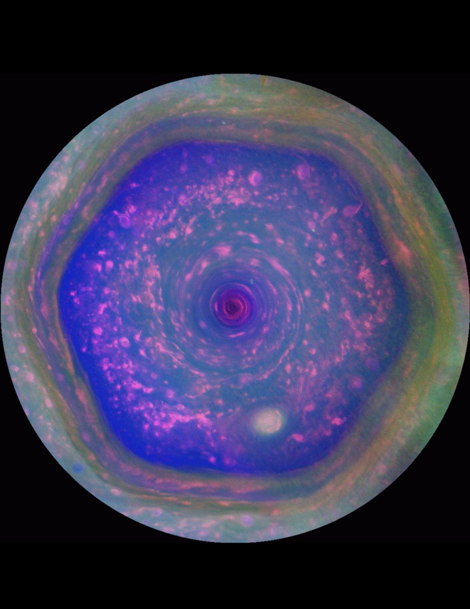 Saturn’s Hexagon storms(this is actually animated!!  https://solarsystem.nasa.gov/resources/15927/saturns-streaming-hexagon-storm/?category=planets_saturn)