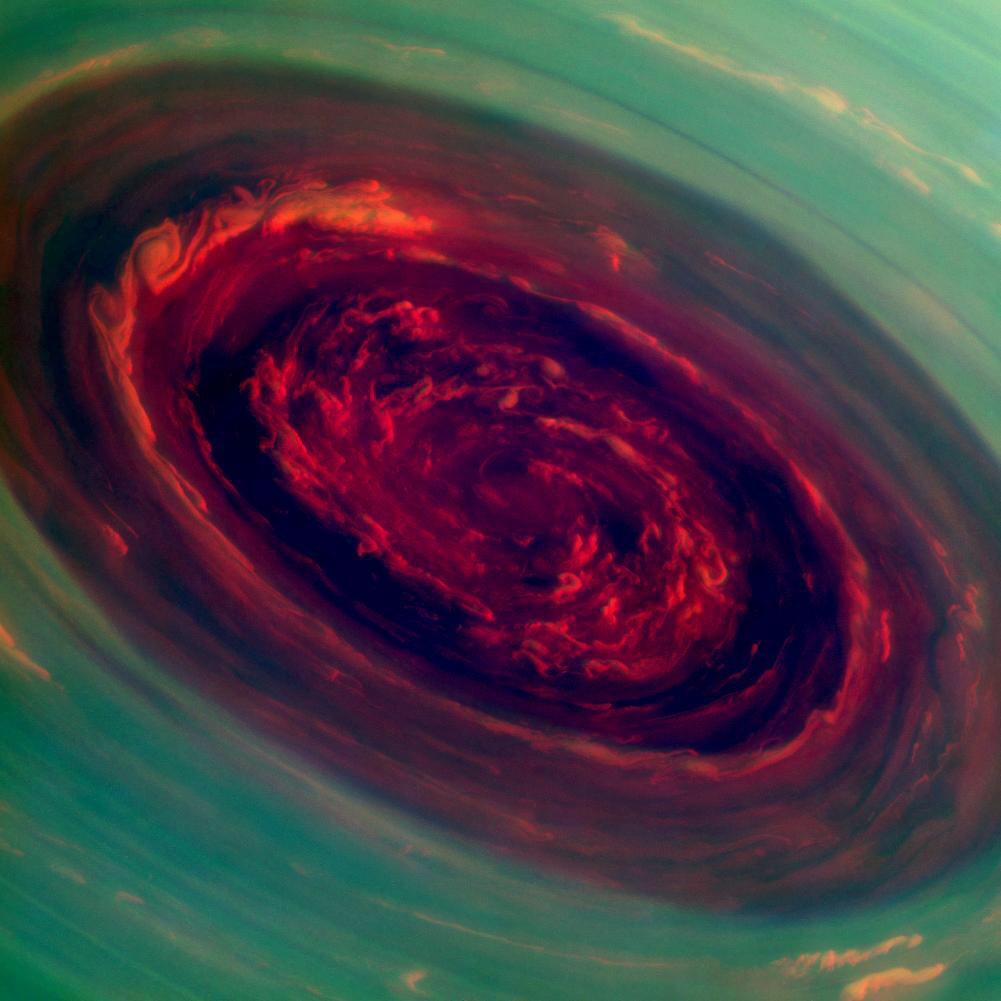 Spinning vortex at Saturn's North Pole