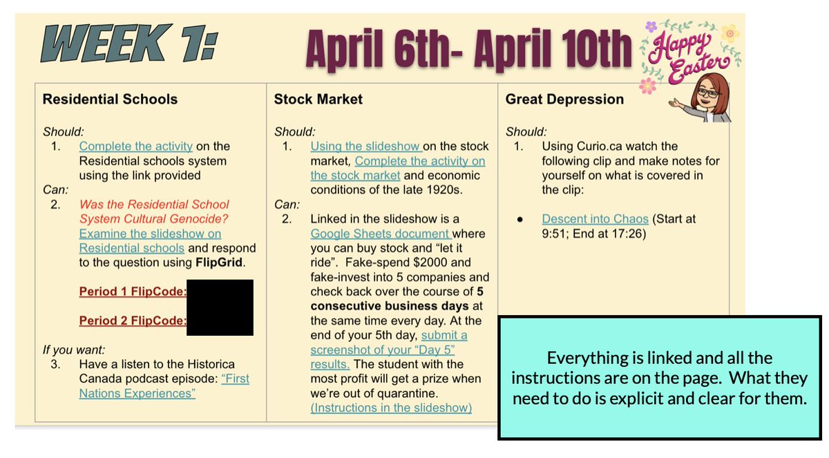 Everything (their 3 hours worth of work) is linked in one slide. They were already an asynchronous class, but this way everything is linked here for them, there's no confusion on which unit folder we're looking in, etc.