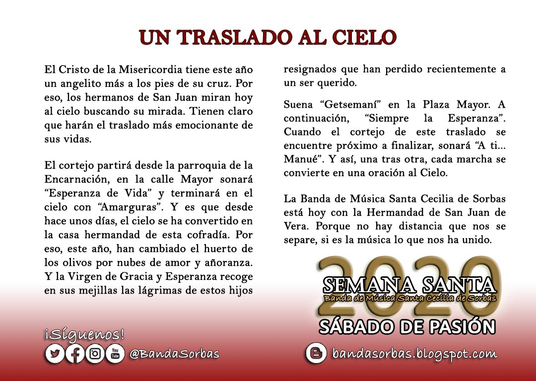 Hoy, #SábadoDePasión, acompañamos a la Hermandad de <a href="/SanJuanDeVera/">Hermandad San Juan</a> en un especial traslado de sus Titulares. 

📹 Vídeo completo del traslado 2019⬇️
facebook.com/watch/?v=30935…
Vídeo: <a href="/IndaloTV/">Indalo Television</a> 

#QuédateEnCasa
#SoñandoMúsica