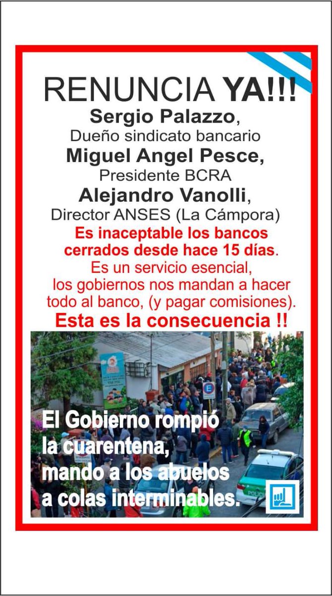 lilialemoine's tweet photo. Repudio TOTAL ! Quieren matar jubilados.
Sindicalistas que nacieron de un HUEVO! En ningún país cerraron los bancos! 
La cuarentena AL PEDO
La guita de los tests AL PEDO
La gente perdiendo su trabajo AL PEDO
#RenuncienTodos #RegimenEspecialYa #BancosYGobiernoContraJubilados https://t.co/HSyQYuXi21