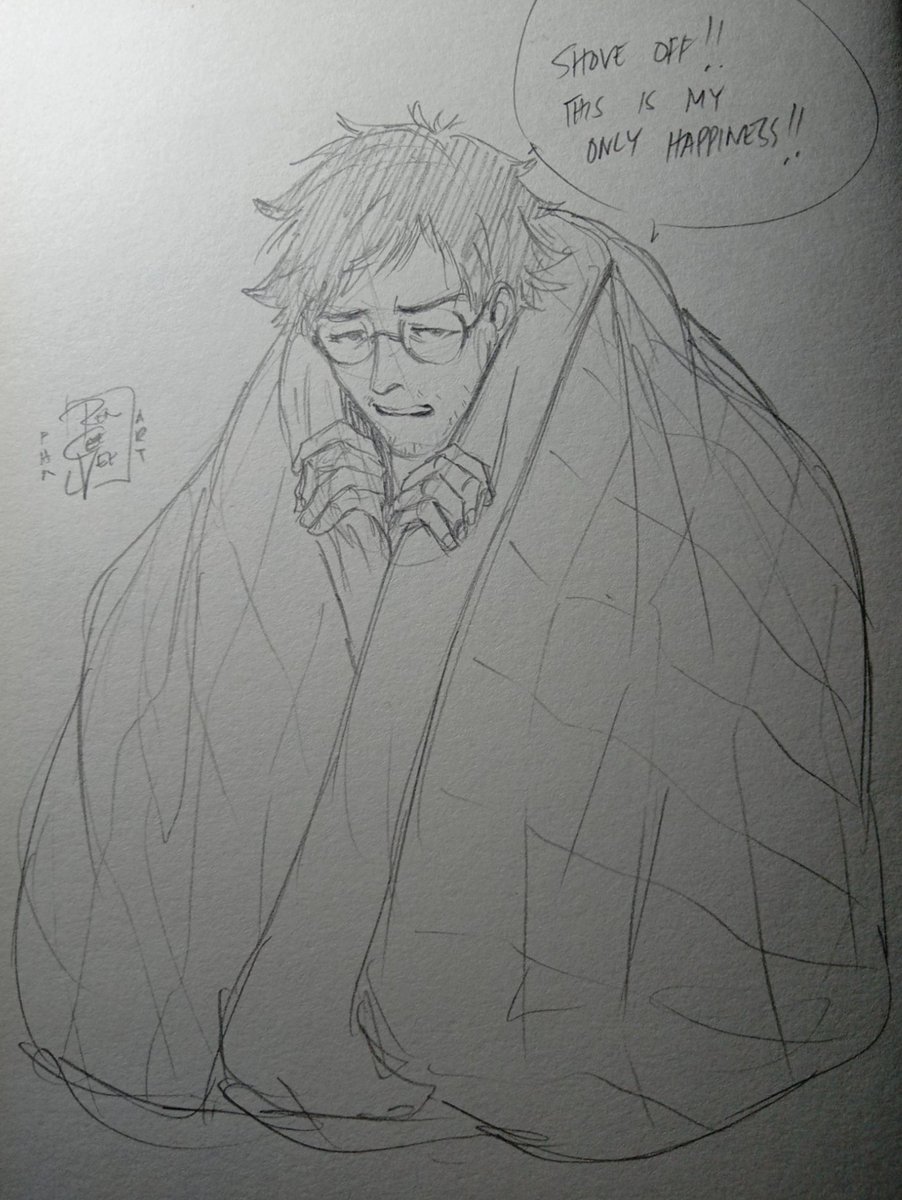Here's the good boi and his blanket waifu!! Need to give this bby some more love hhhh thank you for requesting me to draw him! 
