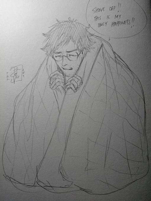 Here's the good boi and his blanket waifu!! Need to give this bby some more love hhhh thank you for requesting me to draw him! 
