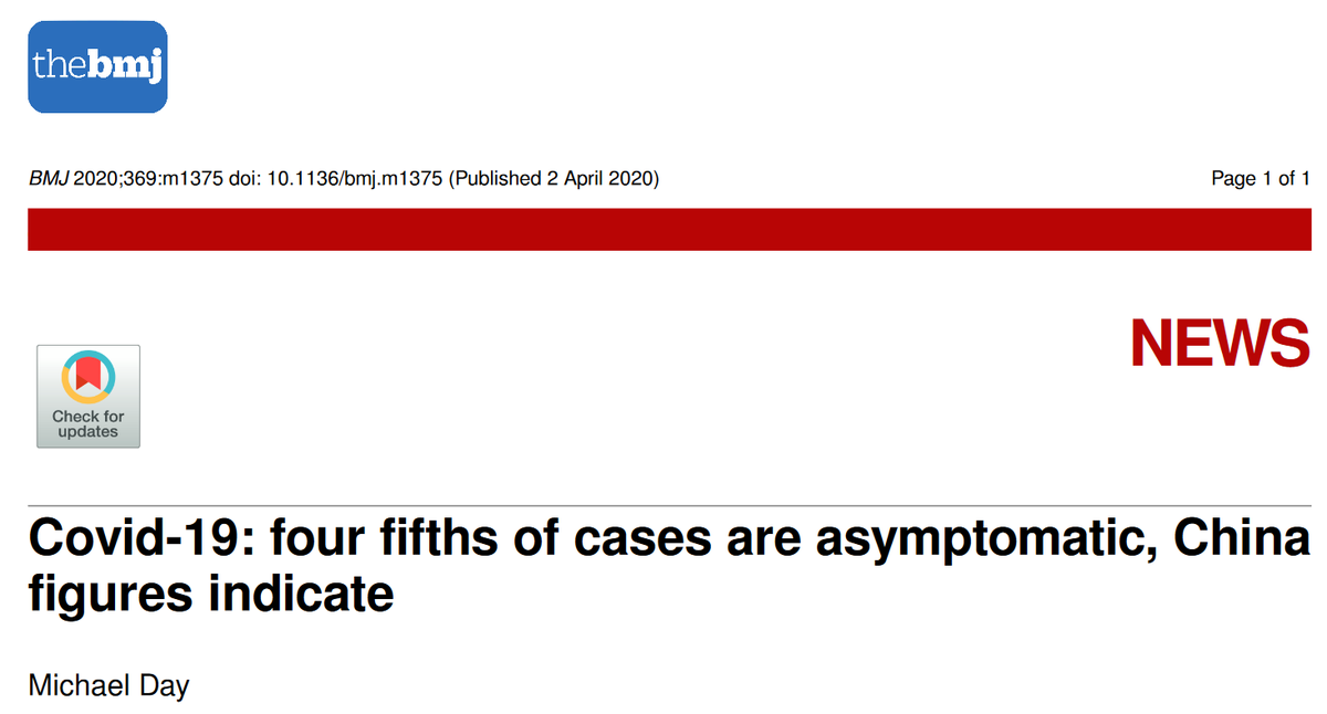 Here’s a short thread on some rather worrying misinterpretations of the meaning and implications of “asymptomatic”  #SARS-CoV-2 or  #COVID19. This is provoked by a  @bmj_latest news item by  https://www.bmj.com/content/bmj/369/bmj.m1375.full.pdf Let’s start with two main claims: 1/9