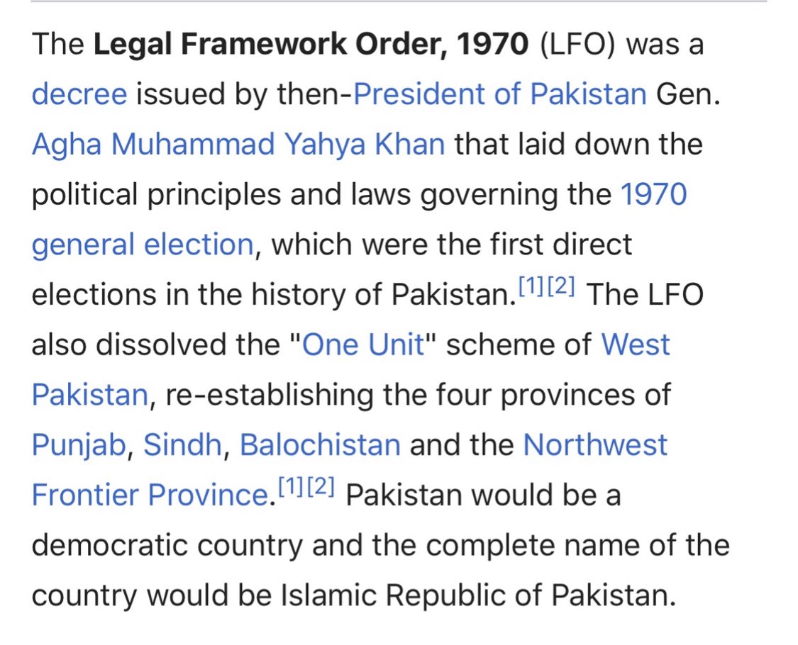 We must remember that Yahya dissolved the One Unit along with the constitution of 1962 replacing it with 1970’s LFO after consultations with Mujib & others, allowing for a simple majority in National Assembly to pass a new constitution. #SalaamBhutto #ZindaHayBhuttoZindaHay/10