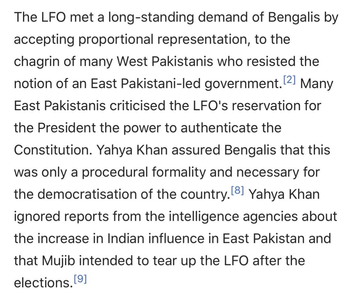 We must remember that Yahya dissolved the One Unit along with the constitution of 1962 replacing it with 1970’s LFO after consultations with Mujib & others, allowing for a simple majority in National Assembly to pass a new constitution. #SalaamBhutto #ZindaHayBhuttoZindaHay/10