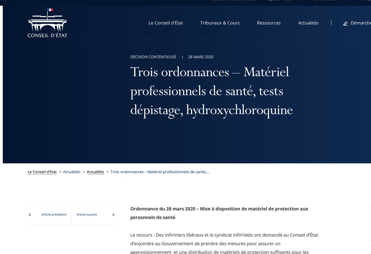 13. As a footnote: yes, this is a major crisis & we need to hold back on criticism. BUT lives are at stake.Let's also take example of France: doctors have already gone to  @Conseil_Etat eg to hold govt to account for having not ordered sufficient masks (Court found against them).