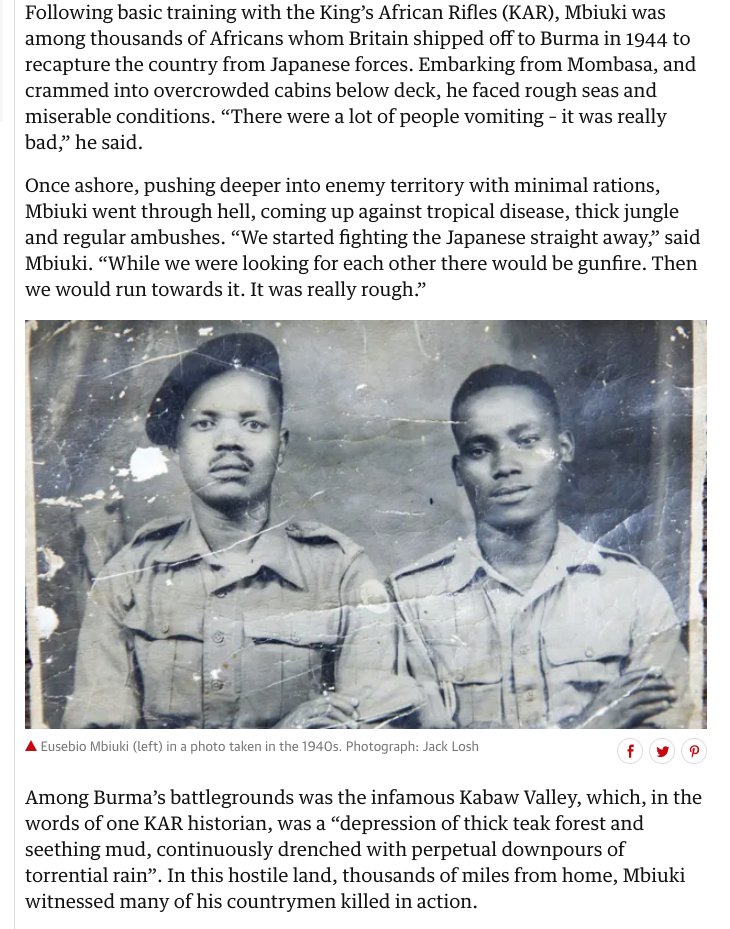 The Burma war in 1944 was fought primarily by British Commonwealth against the forces of Japan. Africans were conscripted. The Kenyans came back from the war wiser, they had learnt that the white man could be defeated. They formed an armed freedom struggle  #KenyaPoliceForce