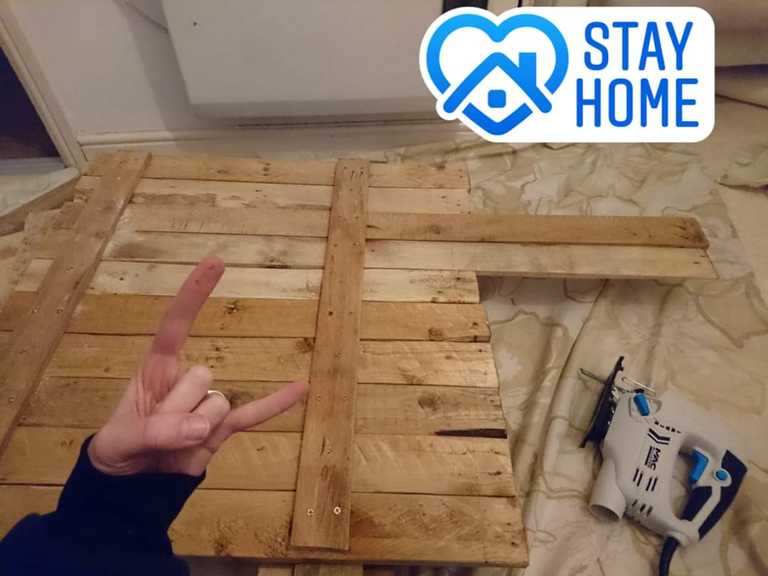 New project 📢 
Sanding, painting, drilling and cutting wood planks like crazy 🙈 
Hopefully you will see the final magic soon🌱 
Stay safe! 💜

#diy #diyproject #woodwork #craft #crafting #diytable #workbench #recycle #quarantinelife #stayhome #freetime #diyideas #tobecontinued