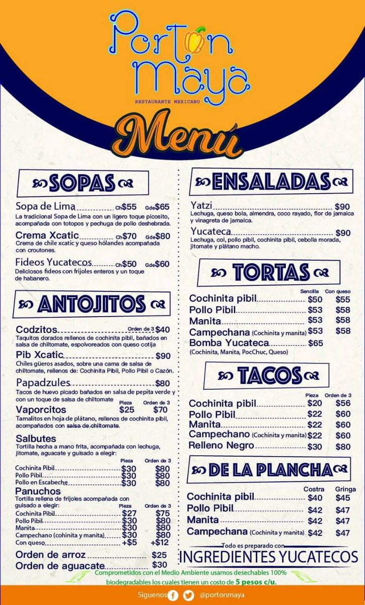 PortonMaya's tweet photo. Todo nuestro menú en la puerta de tu casa.
#pideadomicilio #QuedateEnCasa #comidaparallevar #laportales #delvalle #cdmx https://t.co/N9jHQDgm3Y