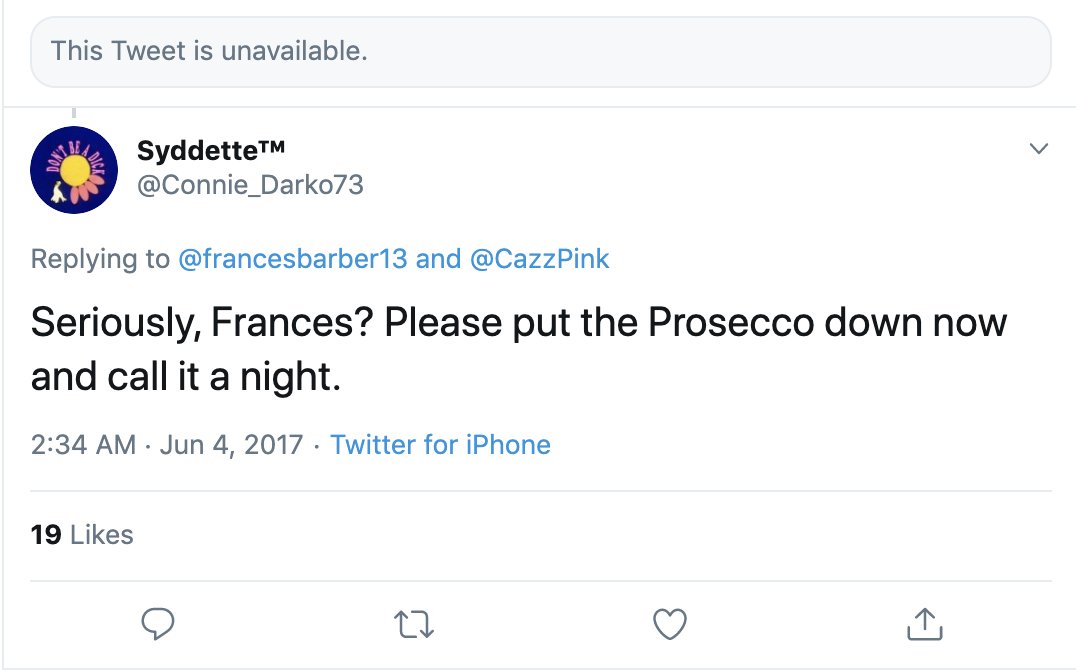 To illustrate that she is in fact lying about not sending this genuinely disgusting racist tweet, here are people responding in shock and horror at the time (and there are more here  https://twitter.com/search?q=francesbarber13%20until%3A2017-06-05%20since%3A2017-06-04&src=typed_query&f=live)