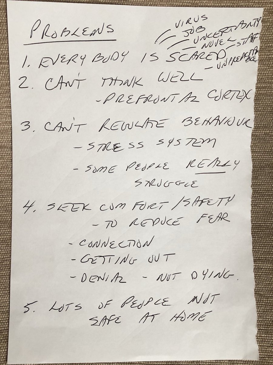 When you give a news intervw, there is never time to say all you have thought of. I had just enough time to scribble notes for my  @BBCNews interview w/  @katesilverton on  #COVID_19uk anxiety. Here’s what they looked like. Here’s a brief thread on what I didn’t hv time to say.