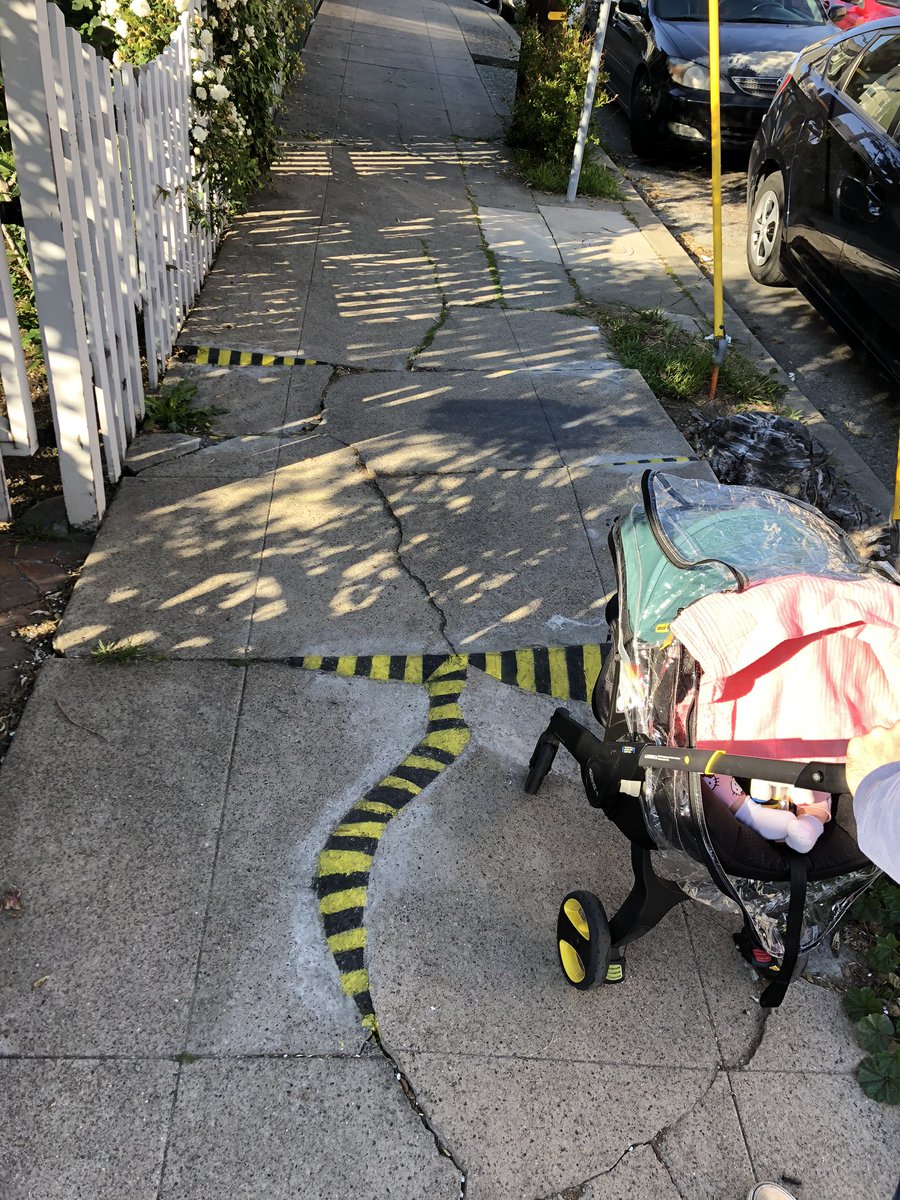 MultiModalMom's tweet image. At least there’s a warning that the sidewalks pretty awful. #coronawalks #sidewalk