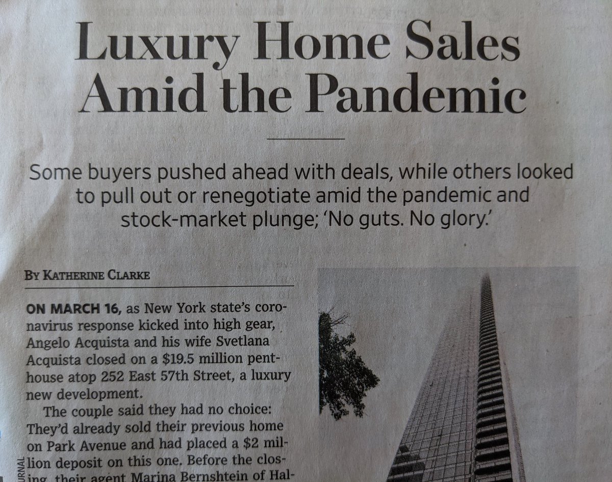 Turns out you can get some good deals during the pandemic, like our friends Angelo and Svetlana Acquista who closed on a $19.5 mllion penthouse last month:"The couple said they had no choice: they'd already sold their home on Park Ave and had placed a $2M deposit on this one."