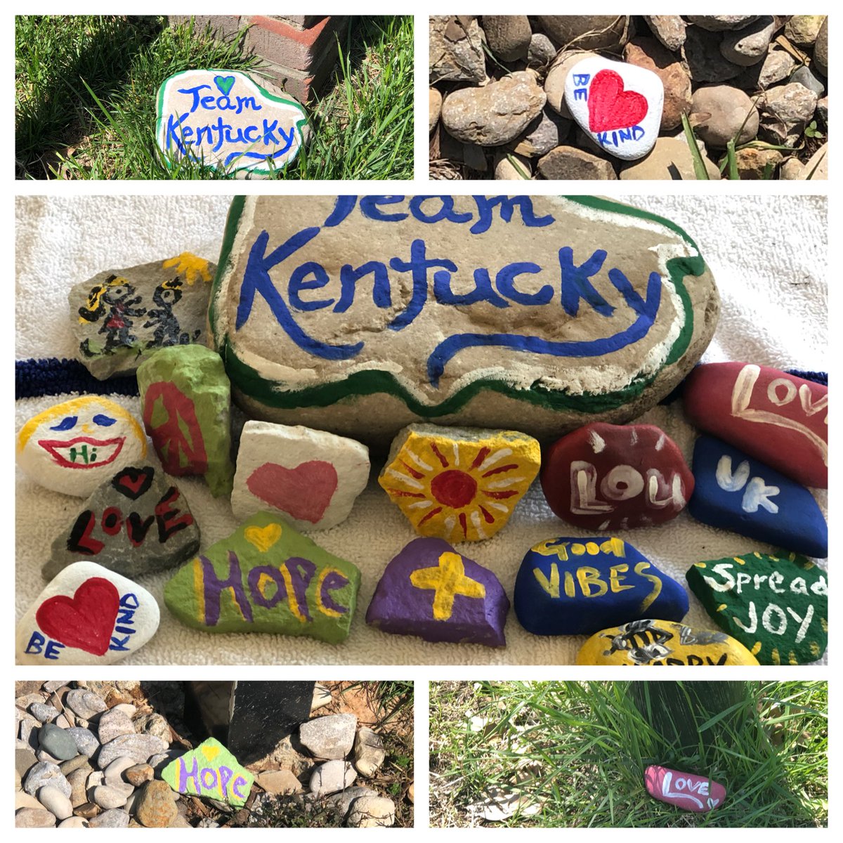 My mom has been taking long walks and started seeing painted rocks popping up on her route. So she brought us some rocks &amp; paint &amp; we’ve been trying to spread joy in the neighborhood. We’ll get through this together! #TeamKentucky <a href="/GovAndyBeshear/">Governor Andy Beshear</a>