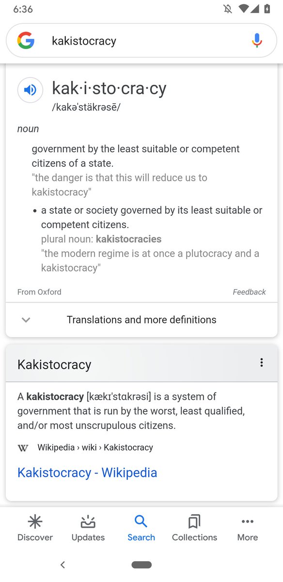 MaryACFernandes's tweet image. I just found out that this is a real word.
Kakistocracy- Govt under the control of a nation&apos;s worst or least-qualified citizen(s). Origin- 1829. @allisondaitch
@Riffantasy @zinattaiwo  #TheMoreYouKnow #iknowwords #ihavethebestwords