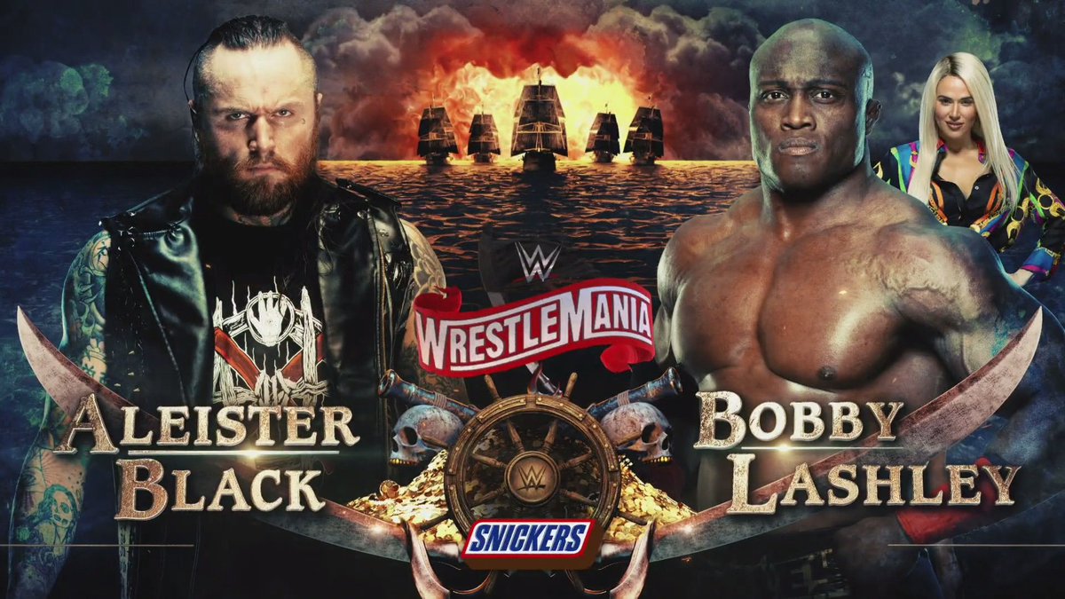 . @WWEAleister goes one-on-one with  @fightbobby (w/  @LanaWWE) in the ONLY  #WrestleMania   that is too big for just one night!