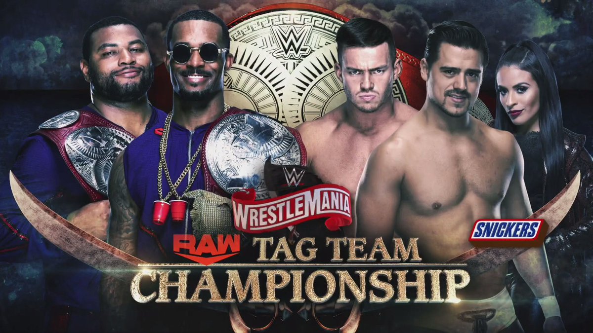 The  #RAW  #TagTeamChampions  @AngeloDawkins &  @MontezFordWWE look to bring the smoke to  @AngelGarzaWwe &  #WWENXT  's  @austintheory1 (w/  @Zelina_VegaWWE)!  #WrestleMania  