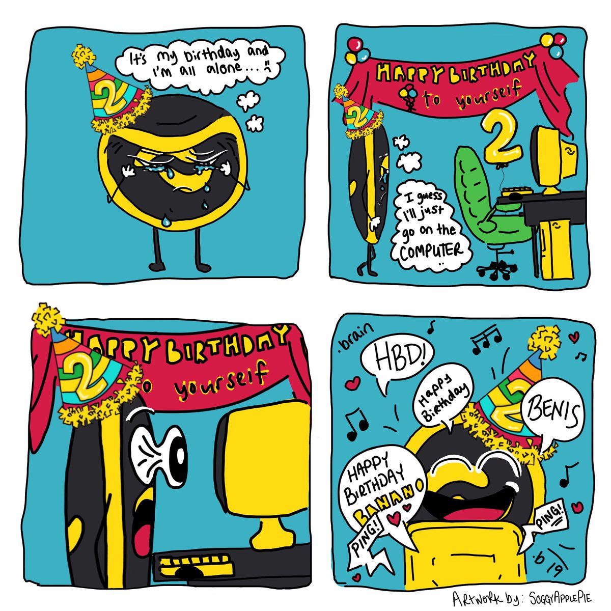bananocoin's tweet photo. The recent $BANANO bday party was a great success, especially because the #bananocommunity created so much great stuff without any need to ask for it <3
A YUGE 'Thank you' from the BANANO core team to an awesome #bananococommunity! On many more years!
Artwork by @SoggyApplePie https://t.co/LnuplGAp4V