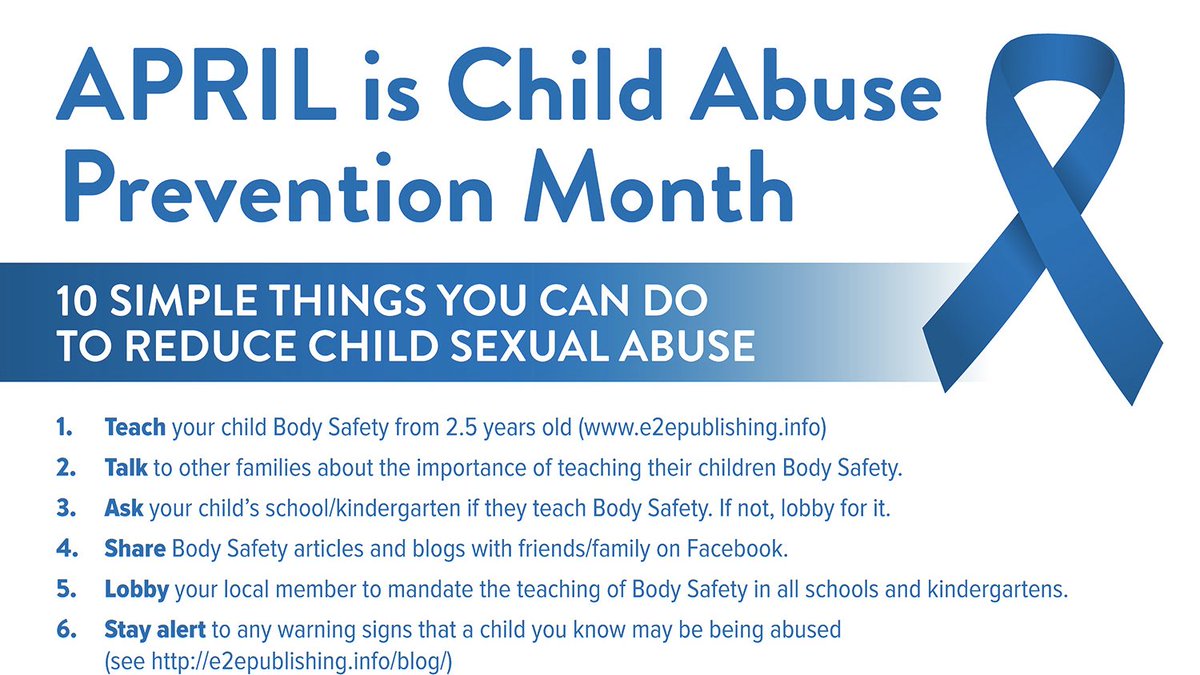 ‼️ April is Child Abuse Prevention Month ‼️
 
SHARE this image with your social networks, educate friends/family about prevention, and deter potential predators! e2epublishing.info/free-resources… 

#educate2empower #bodysafety #preventioneducation  #safeguarding #parenting #childsafety