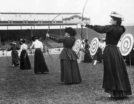 In the decade that followed (1904-1912), three more events would be added: #archery #swimming #diving Still no  #trackandfield!And it wasn’t as if women were unprepared.By then women’s “Field Days” were happening in many locations across the  #English speaking world &  #Europe.
