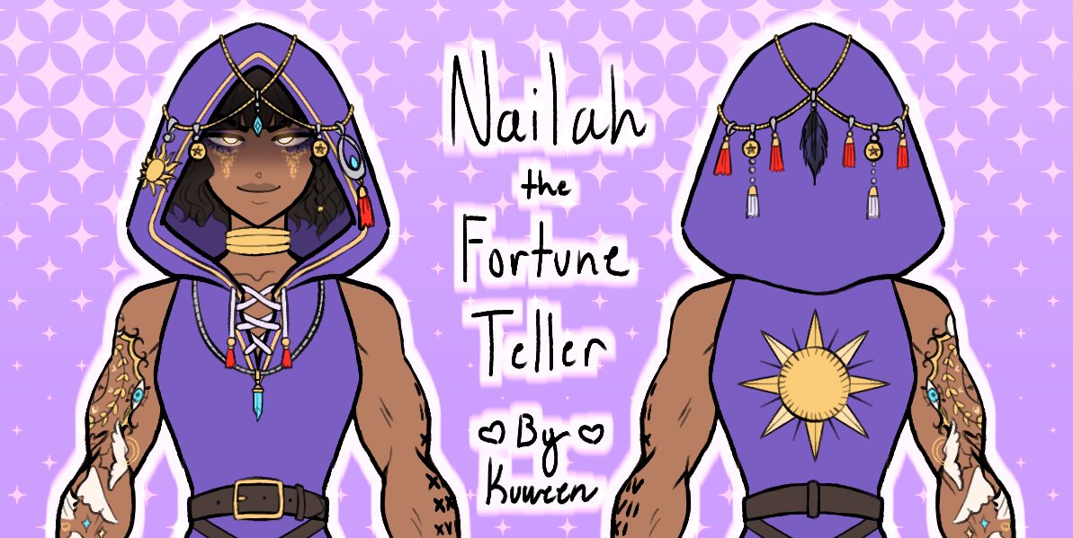 kuweensdungeon's tweet image. My second design for the contest--
Introducing Nailah the Fortune Teller! 🔮💫
Something about her smells like trouble...
roblox.com/users/41919556…
#RobloxAvatarContest #AvatarDesignContest