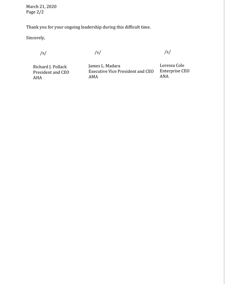 On March 21, 2020AHA, AMA and ANA Letter to the President to Use DPA for Medical Supplies and Equipment - pleaded with the White House  https://www.aha.org/system/files/media/file/2020/03/W-O-FINAL-AHA-AMA-ANA-Defense-Letter.pdf