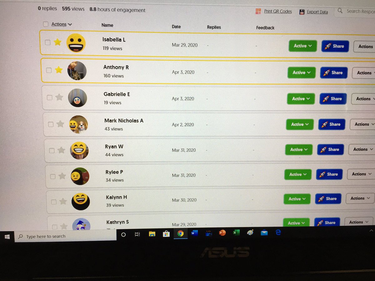 Tirozzi5's tweet photo. 595 views and 8.8 hours of engagement during week one of distance learning! Thank you to @flipgrid for helping to keep my students connected to each other in spite of our school closure!
#StaySafeStayHome #watertowncares #GSEAP https://t.co/MdnUfRuSeT