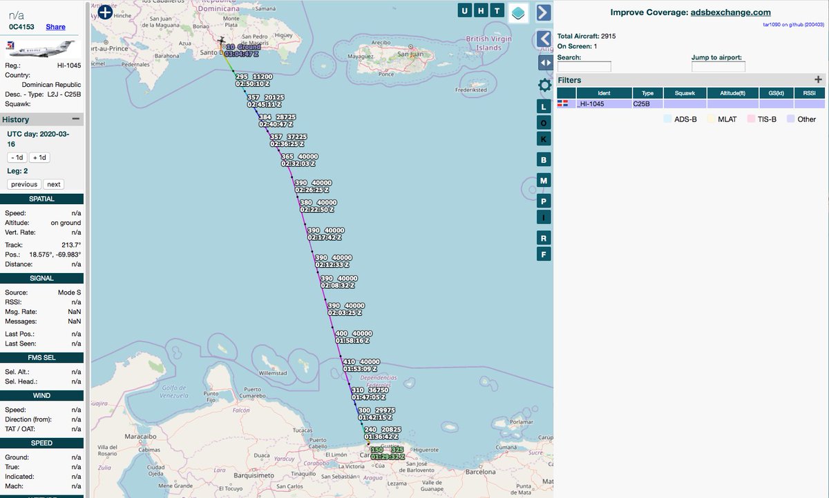 They land at 4:30AM with out issue despite the ban & head back to the Santo Domingo about an hour later at 5:30, landing at 7am the plane is on the ground for less than an hour before it heads to Ft Lauderdale Airport, landing about 11am. At 9:30pm they were heading back to DR