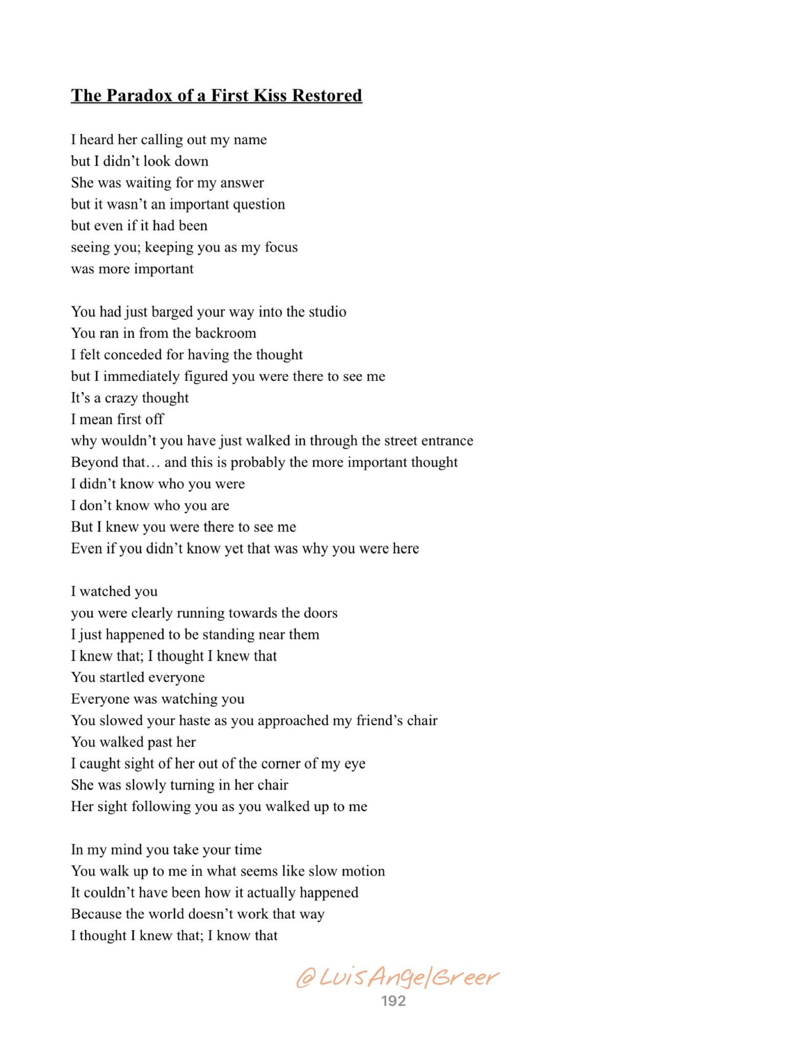 Luis Angel Greer on X: The Paradox of a First Kiss Restored #poem #poetry  #prose #bleedingedgepoetry #originalpoetry #poetryforthesoul #darkpoetry  #love #lovepoem #lovepoems #paradoxmanagement #timeandspaceonshuffle   / X