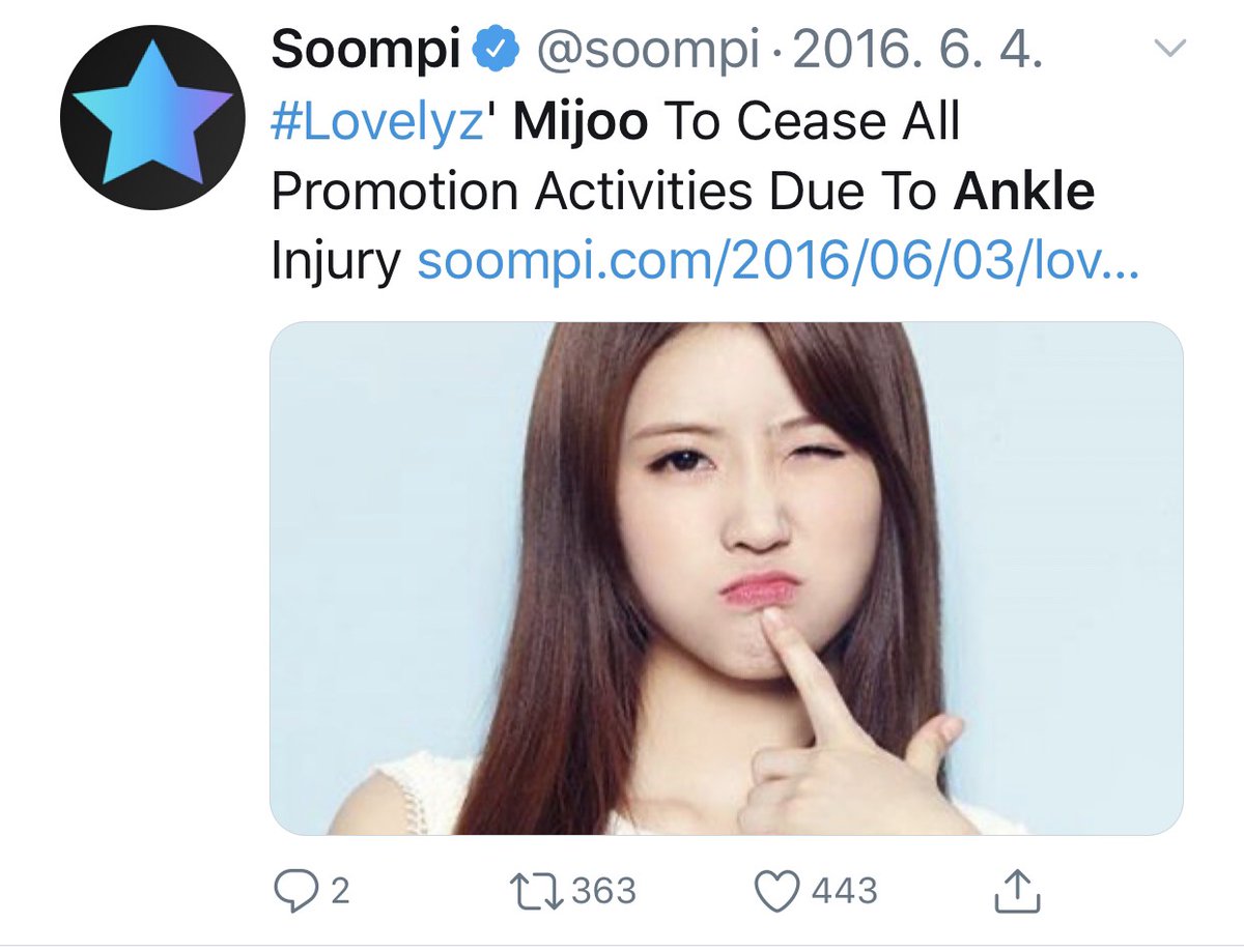 First, this was an accident. Woollim brought her to the hospital immediately and announced that she would be resting right after. Lovelyz went to the Dream Concert rehearsal that same night without her. https://twitter.com/EUNSANATION/status/1246369411323191297?s=19