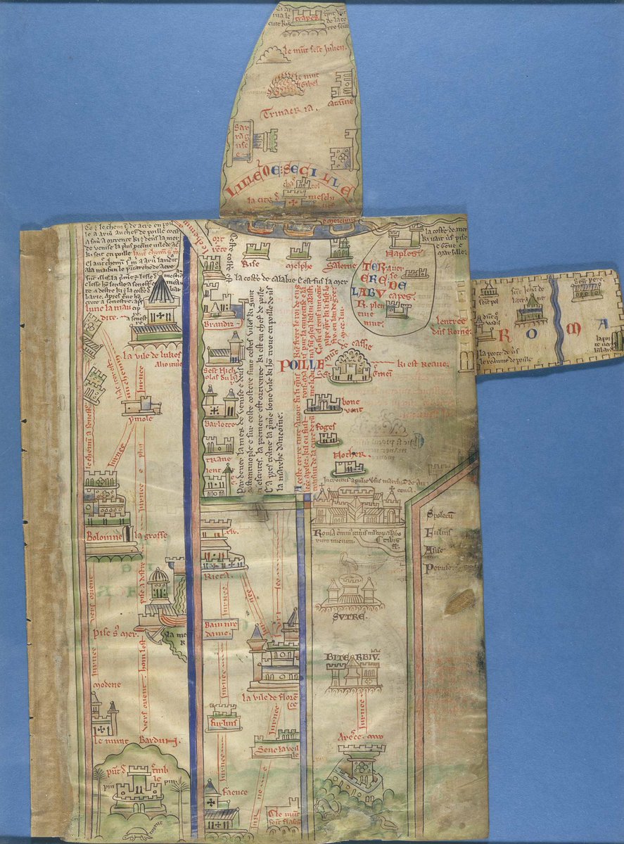 Today's virtual exhibition is called Pilgrim's Progress. I've chosen it from collection items  @britishlibrary First up is Matthew Paris's itinerary from London to Palestine (c. 1250). Paris was a monk of St Albans, who barely left his monastery. https://www.bl.uk/collection-items/matthew-paris-itinerary-map