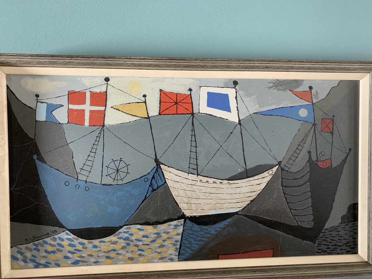 PeterPlansIt's tweet photo. Day #7: #isolationartinmyhouse the last of the boat series, this one called #ConvoyatRendezvous by Canadian artist #BCBinning. I saw this painting @yourAGA and then about a year later we saw this version @EdmAntiqueMall. My sister bought it for us as a wedding gift....3 boats... https://t.co/DywN092Ohv