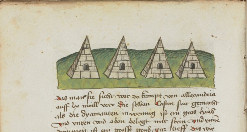 Pilgrimage by proxy is the theme of this 15th-century guidebook. It describes a pilgrimage to Jerusalem and Mount Sinai (look out for the pyramids). Originally written in Italian, here is a translation into German. https://blogs.bl.uk/digitisedmanuscripts/2020/03/pilgrimage-by-proxy.html