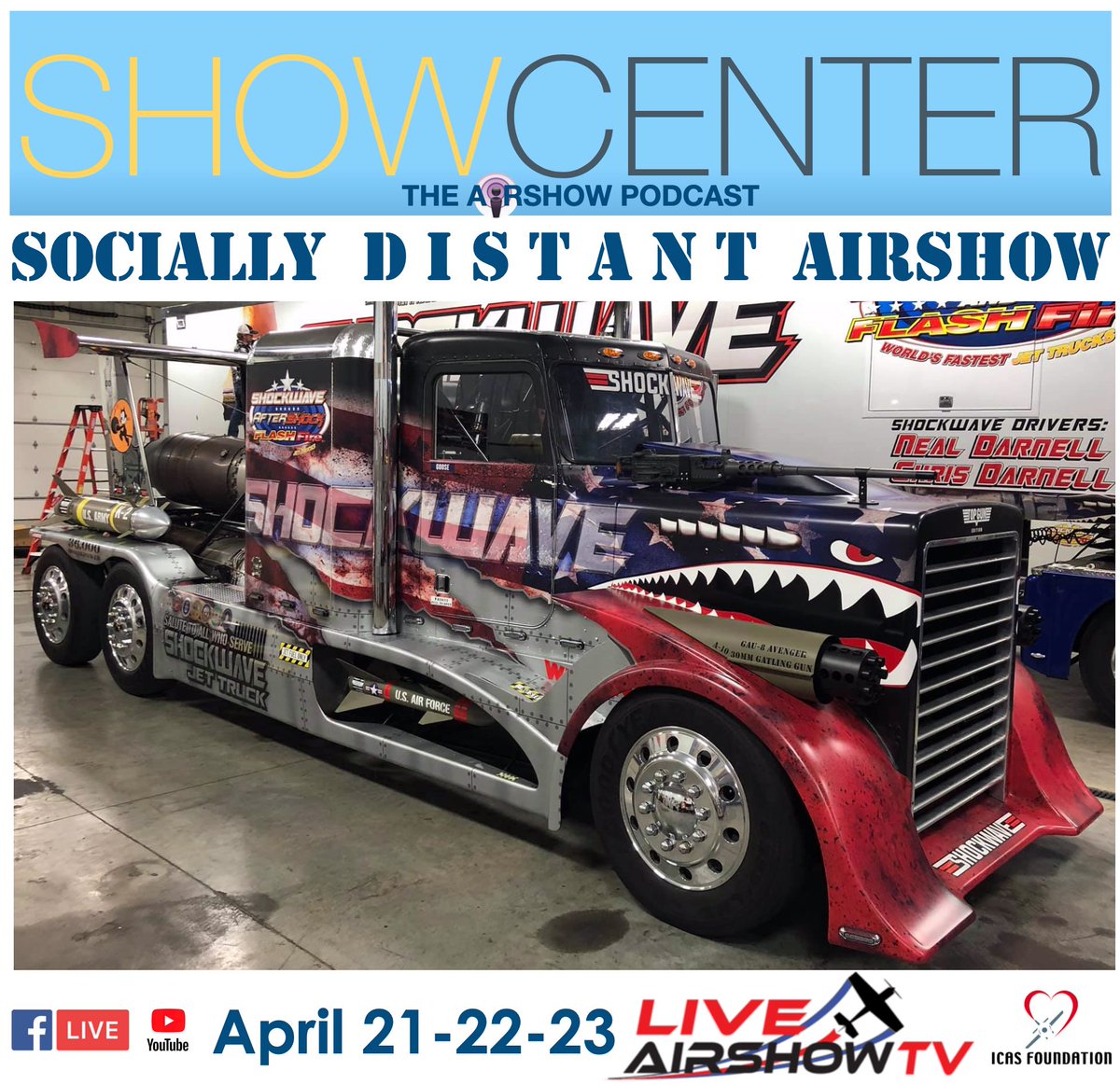 LiveAirShowTV's tweet photo. Here's some REAL POWER! @jettrucks joins the #SociallyDistant Airshow line up - 4/21-23 to benefit the #ICASFoundation & those airshow pros affect by the #coronavirus @icas_hq @RicPetersonShow @airshowvoice @WarbirdRadio @We_love_aero @AirshowStuff #airshow #onlineairshow https://t.co/N5334s6ck3